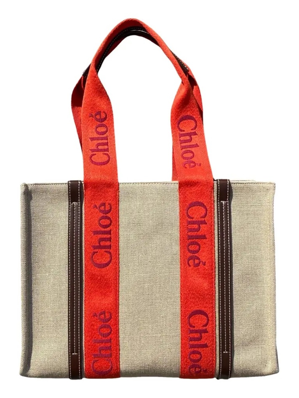 Chloe Medium Woody logo strap tote bag orange handles